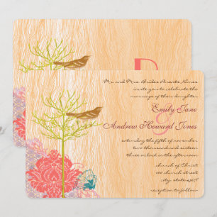 Vintage Bird on Wood Grain Wedding Invitation