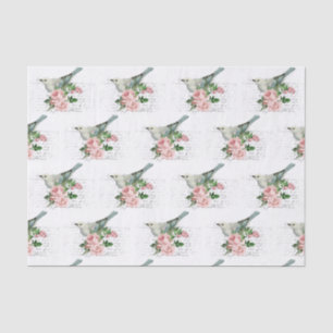 Vintage Bird & Pink Flower Art Letter Tissue Paper