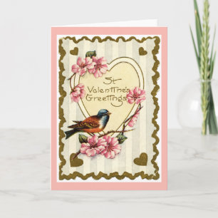 Vintage Bird Pink Valentine Greeting Card