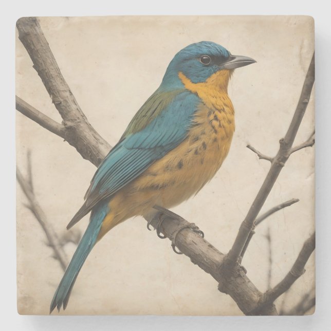 Vintage Bird Print Stone Coaster (Front)