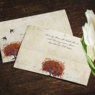 Vintage Bird Purple Red Heart Leaf  Envelope