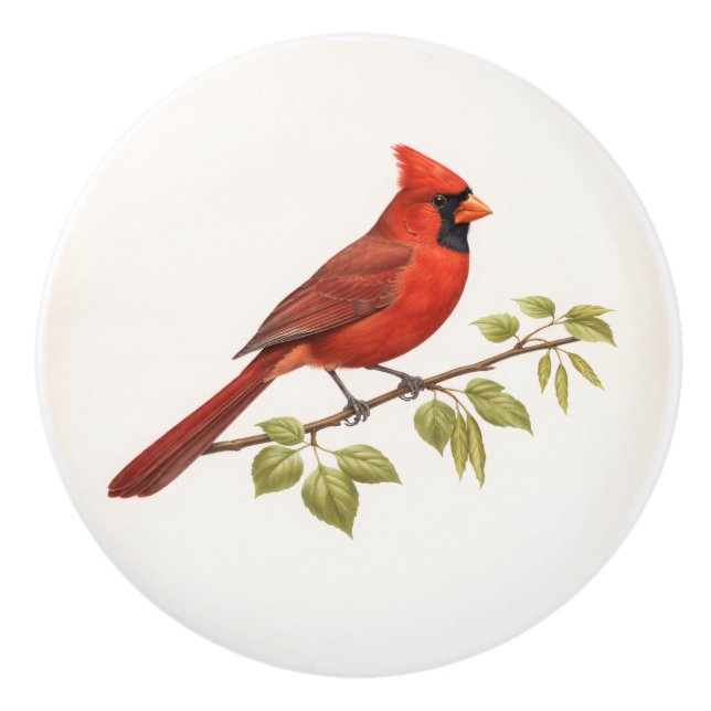 Vintage Bird Red Cardinal Drawer Ceramic Knob (Front)