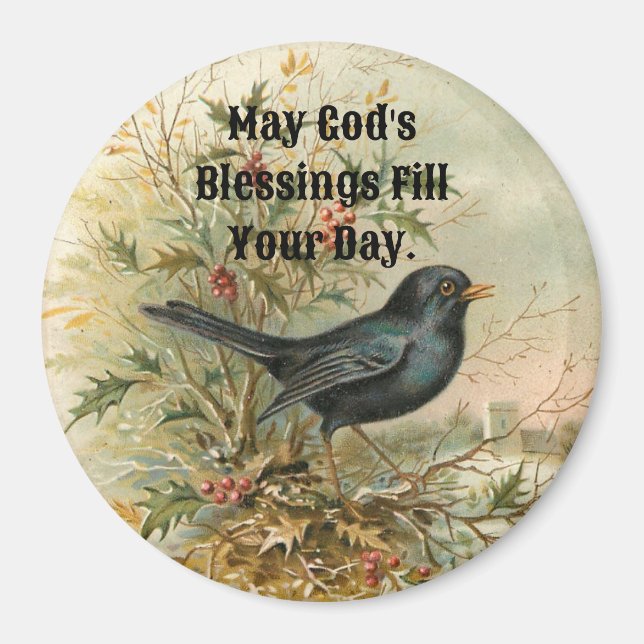 Vintage Bird Round Magnet (Front)