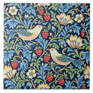 Vintage Bird, Strawberry & Floral Pattern Ceramic Tile