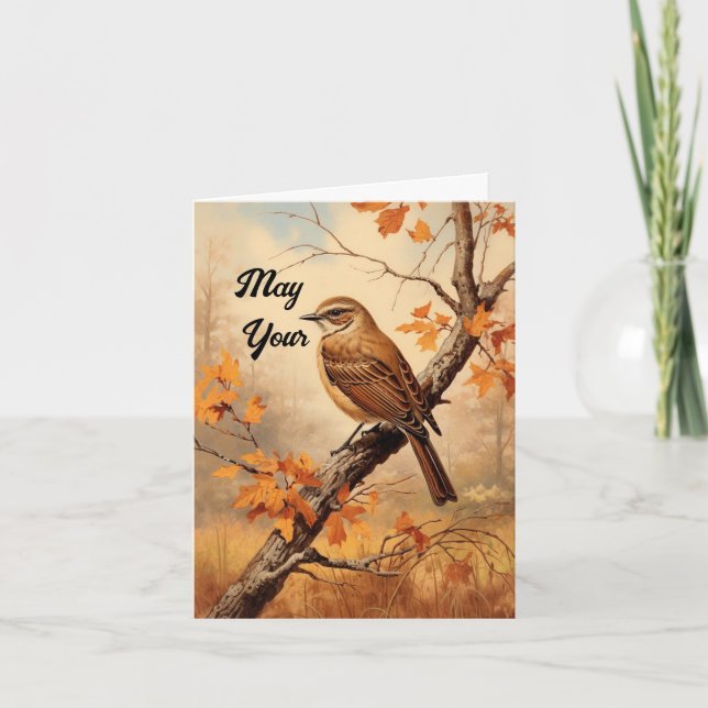 Vintage Bird Thanksgiving Card (Front)