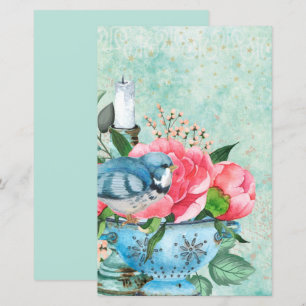 Vintage bird watercolor decoupage scrapbook paper