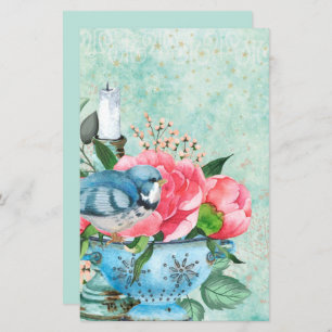 Vintage bird watercolor decoupage scrapbook paper