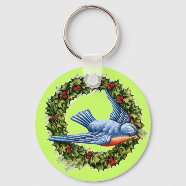 Vintage Bird Wreath Key Ring (Front)
