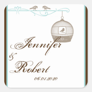 Vintage Birdcage Brown Aqua Wedding Envelope Seal