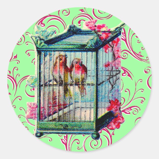 Vintage Birdcage Classic Round Sticker (Front)