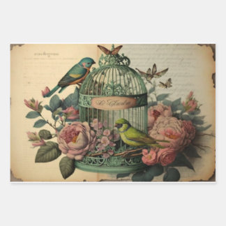 Vintage Birdcage Decoupage Drawer Liners Wrapping Paper Sheet