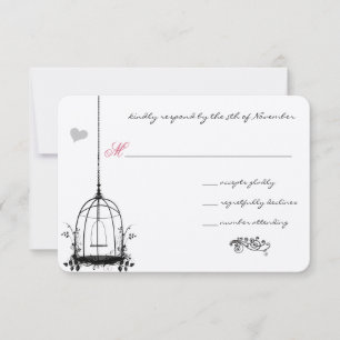 Vintage Birdcage Red And Black Wedding Invitations