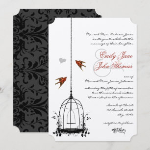 Vintage BirdCage Red Love Bird Wedding Invitations