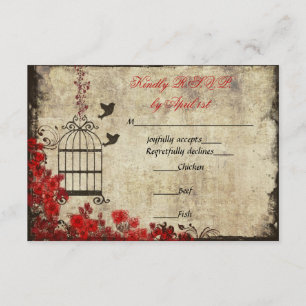 Vintage Birdcage Wedding RSVP Red Card