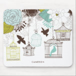 Vintage Birdcages Floral Personalised Mousepad<br><div class="desc">Customisable floral mousepad featuring illustrations of flowers,  lovebirds and vintage birdcages.</div>