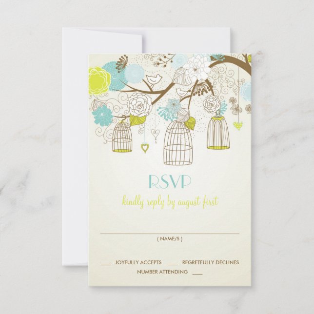 VINTAGE BIRDCAGES FLORAL SPRING RSVP CARD (Front)