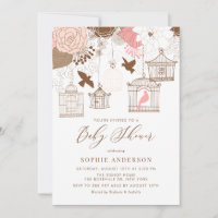 Vintage Birdcages & Flowers Baby Shower Invitation