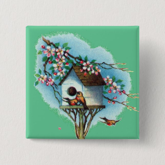 Vintage Birdhouse 15 Cm Square Badge (Front)