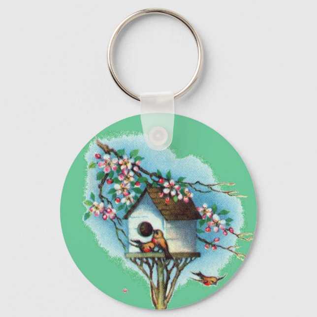 Vintage Birdhouse Key Ring (Front)