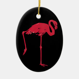 Vintage Birds, a Pink Flamingo with One Leg Up Ceramic Ornament