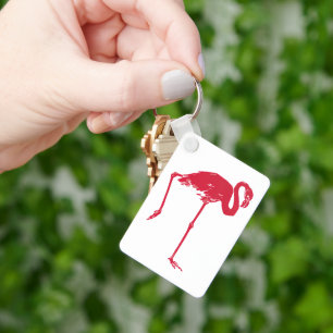 Vintage Birds, a Pink Flamingo with One Leg Up Key Ring