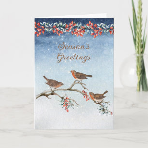 Vintage Birds and Berries Holiday Greeting Card