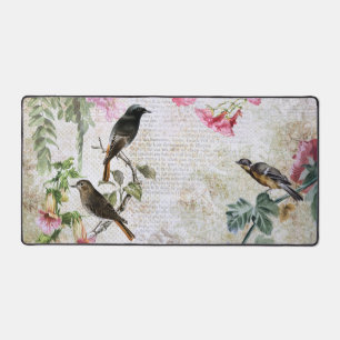 Vintage Birds and Floral Ephemera Decoupage Desk Mat