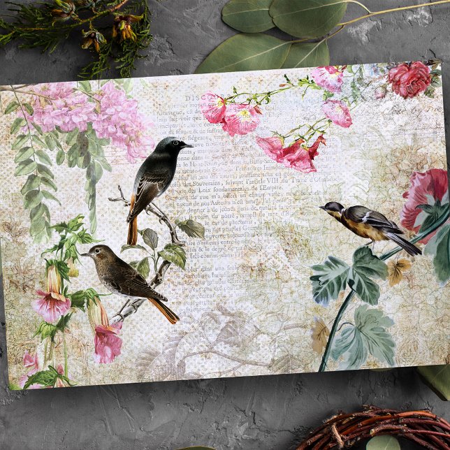 Vintage Birds and Floral Ephemera Decoupage  Tissue Paper (Creator Uploaded)