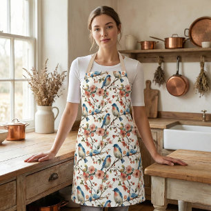 Vintage Birds and Flowers Beige Strap Apron