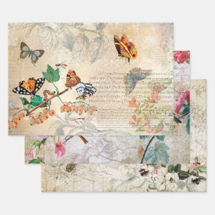 Vintage Birds, Bees & Butterfly Ephemera Decoupage Wrapping Paper Sheet