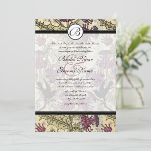 Vintage Birds Berry Damask Wedding Invitation