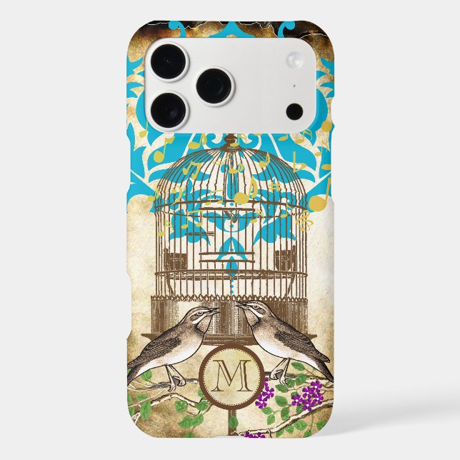 Vintage Birds Birdcage Cherry Blossom Damask (Back)