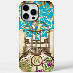 Vintage Birds Birdcage Cherry Blossom Damask iPhone 16 Pro Max Case