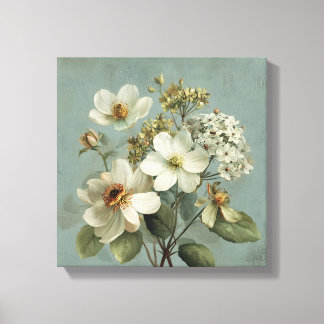 Vintage Birds & Blossoms Blue Canvas Print