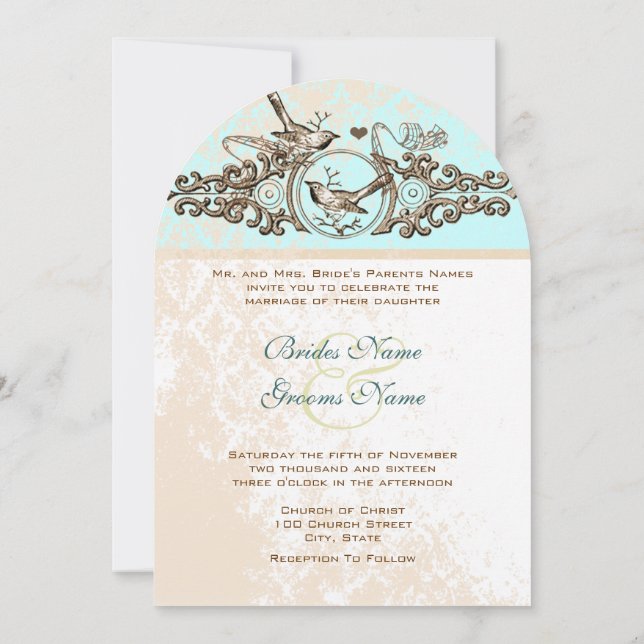 Vintage Birds Bronze Iron Work  Wedding Invitation (Back)