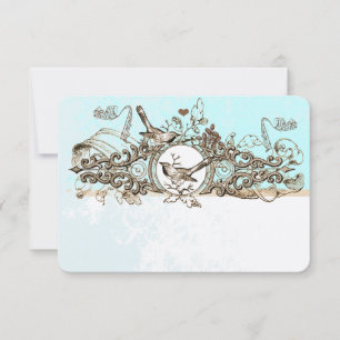 Vintage Birds Bronze Scroll Wedding RSVP Card