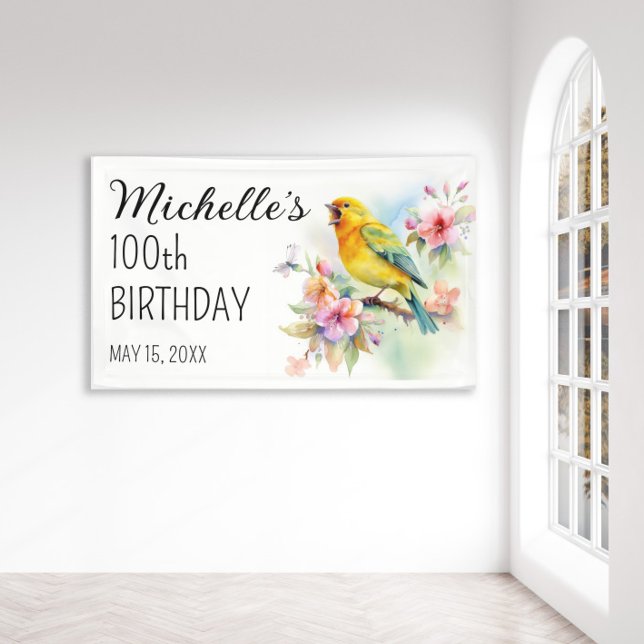 Vintage Birds Canaries Flowers 100th Birthday Banner (Creator Uploaded)