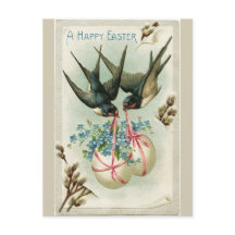 Vintage Birds Carrying Easter Eggs Yellow