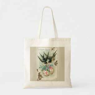 Vintage Birds Carrying Easter Eggs Yellow Tote Bag