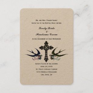 Vintage Birds Catholic Small Wedding Invitation