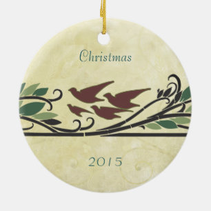 Vintage Birds Christmas Couples Photo Ornament