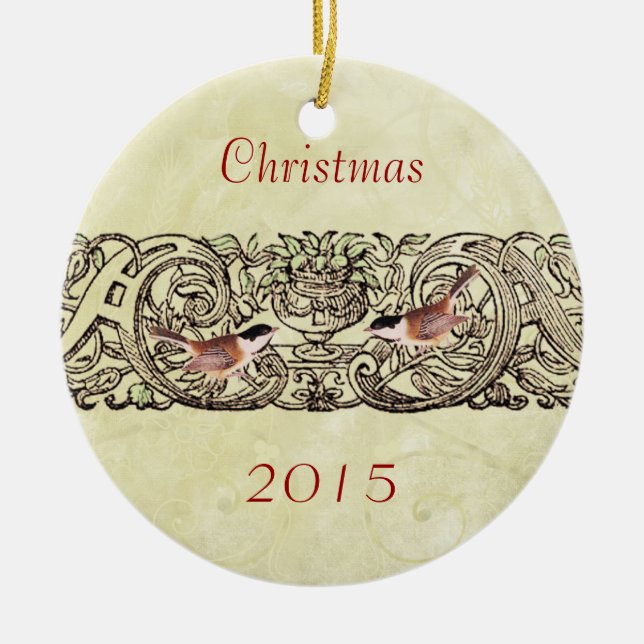 Vintage Birds  Christmas Couples Photo Ornament (Front)