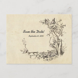 Vintage Birds Cream Save the Date Announcement Postcard
