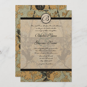Vintage Birds Damask Chandelier Wedding Invitation