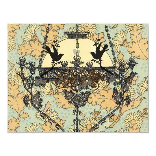 Vintage Birds Damask Chandelier Wedding RSVP Card