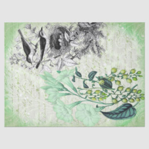 Vintage Birds Decoupage Green Tissue Paper