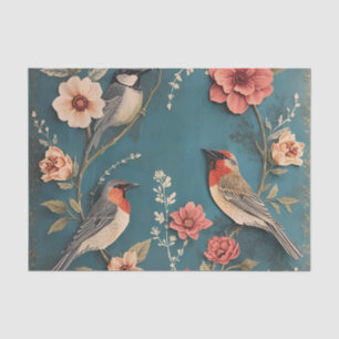 Vintage Birds & Floral Tissue Decoupage Paper 