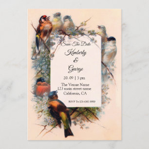 Vintage Birds Frame Wedding Invitations