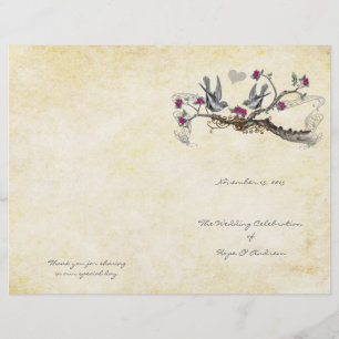 Vintage Birds Fuchsia & Grey Wedding Program