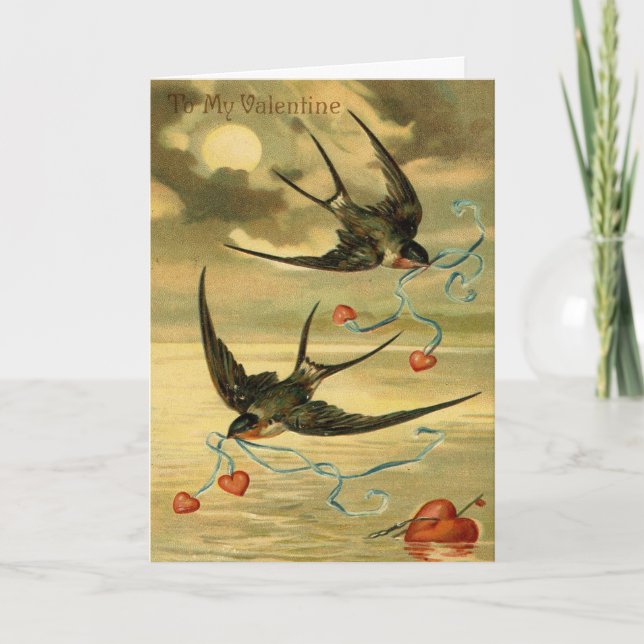 Vintage Birds & Hearts Valentine's Day Card (Front)